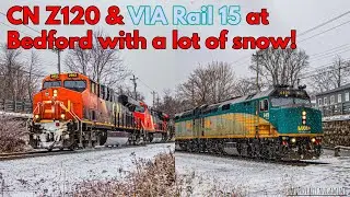 More Snowy Train Action! CN Z120 with 6 Locomotives & Via Rail 15 at Bedford, NS.