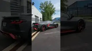 C8 Corvette wrapped in matte black with red chrome accents #c8 #corvette #vinylwrap #shorts