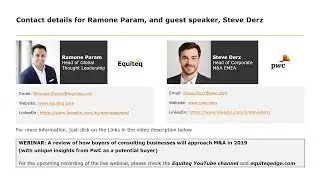 Ramone Param, Director at Equiteq, interviews Steve Derz, Head of Corporate M&A EMEA at PwC