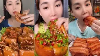 Spicy Pork Belly Eating Mukbang Melt in Your Mouth Asmr Chinese Braised Pork Belly Eating Sounds 