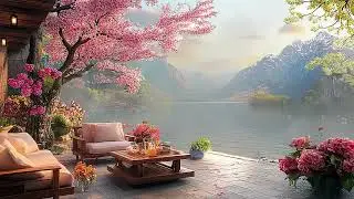 Happy Spring Morning & Relaxing Jazz Instrumental Music at Outdoor Coffee Shop Ambience for Studying