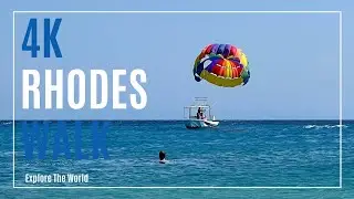 【4K】 Greece Rhodes Walk - Paralia Elli Beach with Sea Waves Sounds
