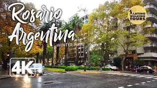 Winter Rain in Rosario Argentina (4k Walking Tour)