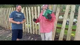 TEACHING MY BUDDY JEREMY TO USE STAPLE GUN FOR SHADOWBOX FENCE BUILD