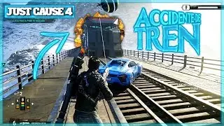 💥 ACCIDENTE DE TREN 💥 Y COCHE EN TORNADO - JUST CAUSE 4