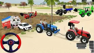 Truck Stuck in Mud 😱 | Tractor Powerful Rescue | Indian Vehicles Simulator 3D