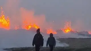 Surreallistic atmosphere at Iceland Volcano 2023. Fissure eruption at Litlihrutur Mt. 10.07.23