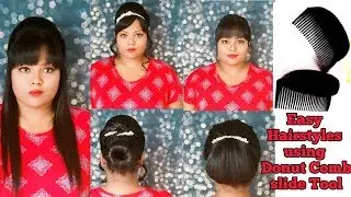 3 Easy Bun/Puff Hairstyles using Pad Puff Princess Hair Styling Tool | Donut bun comb slide Tool