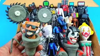 Box full of 8 skibidi SAWBLADE toilet vs TITAN TV MAN  wrong head ,speakerman clay | satisfying asmr