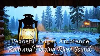Rain and Flowing River Sounds  Peaceful Night Ambience