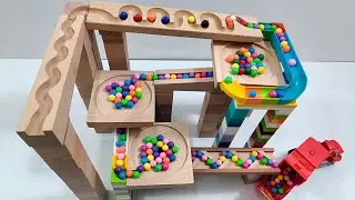 Long Course Marble Run &mdash; HABA & Cuboro Wooden Square Tower Challenge