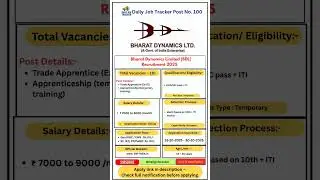 Bharat Dynamics Limited (BDL) Recruitment 2025 II Trade Apprentice #shorts #dailyjobtracker #job