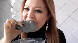 Eating lot of blue uzbek clays and turkestan clay ASMR crunch by mariya malek