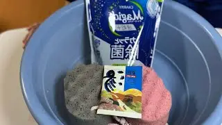 Cute mini waffle bath sponge ✖️ bath salt ✖️ Squeeze with dish soap magic お風呂ミニスポンジ✖️入浴剤✖️マジカでアワ泡