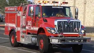 Fire Dozer & Fire Trucks Responding Code 3 to a 2nd Alarm Vegetation Fire in Sacramento CA