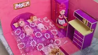 DIY Miniature House #1 Build Purple Bedroom, Study Table and cubboard design from Cardboard