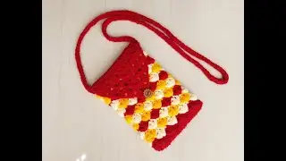 Crochet small sling bag tutorial || Crochet triple puff stitch mobile pouch tutorial