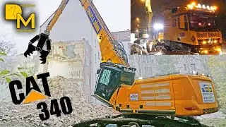CATERPILLAR 340 Longfront BAGGER Abbruch Baustelle & Schwertransport 4K
