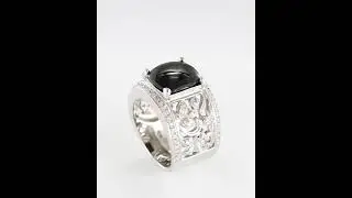 Unique Cushion Black Pyroxene 18k white gold with diamond