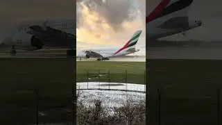 Emiartes a380 departing back to Dubai look at the amount of spray #emiratesairlines