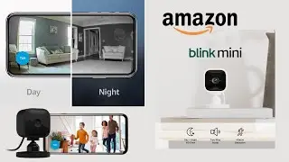 Blink Mini, Compact indoor plug-in smart security camera, 1080p HD video, night vision, black, white