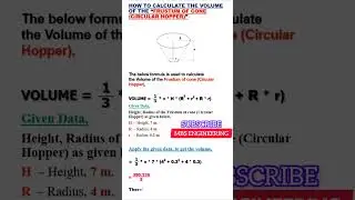 FRUSTUM OF CONE / CIRCULAR HOPPER / VOLUME & CAPACITY CALCULATIONS FORMULA / CONE/ SILO /BIN /VOLUME