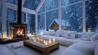 ❄️ White Lounge Piano | Winter Ambience with Cozy Fireplace & Snowy Window