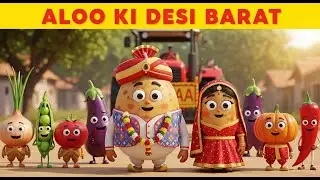 Aloo Ki Desi Barat 🥔🎉 | Fun Village 3D Hindi Kids Song | Veg Wedding Cartoon | Desi Rhyme