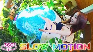 VR 360 Slowmotion Relaxing time on swimming pool - Cute girls stay safe
