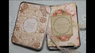 Miniature Handmade Engagement Wedding Junk Journal in a decorated trinket box SOLD