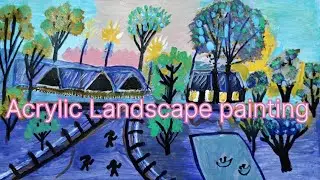 live Acrylic Landscape painting WINTER SUNSET/Landscape Drawing/Easy Art/