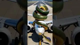Runway Chaos: Giant Snake Attacks Airplane! Shocking Airport Incident #nature #snake #anaconda