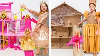 Golden Barbie vs Cardboard Barbie: DIY Makeover Challenge