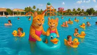 Pool Adventure & Diving Fun! | Cat Mom Daisy's Tiger-Hat Kitten #cat #videoai #catfamily