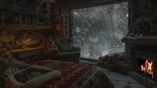 Relaxing Snowstorm Ambience in a Cozy Cave ❄️ | Intense Wind & Fireplace Sounds for Reading, Sleep