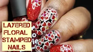 Layered Floral Stamped Nails | Layered Stamping