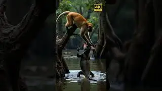 Macaque vs Monitor Lizard: Epic Battle in the Sundarbans! #WildlifeFight