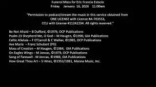 Holy Apostles New Berlin: FUNERAL Eric Estacio, Friday, January 16, 2026, 11:00 AM