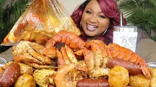 GIANT SEAFOOD BOIL IN A BAG , DUNGENESS CRAB + LOBSTER TAILS  | SEAFOOD MUKBANG 먹방쇼 シーフード