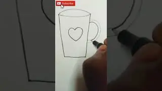 Easy heart cup drawing 🍵😍❤️🥰 #shorts