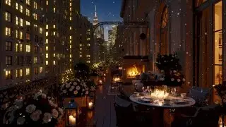 Smooth Late Night Jazz at a Luxury Caf&eacute; Balcony ☕🎷 Snowfall Over New York City | Relax & Unwind