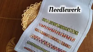 Hand embroidery  : Beautiful hemstitch design step by step  , needlework  , lace embroidery