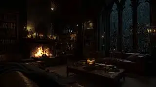 Ruined Stone Keep Rain at Night with Fireplace | Dark Medieval Ambience for Sleep