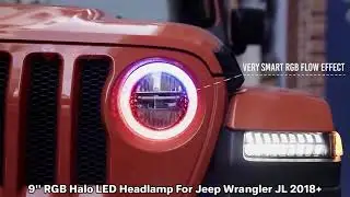 9'' RGB Halo LED Headlamp For Jeep Wrangler JL 2018+#jeep #wranglerjl #jl #rgblights #headlight