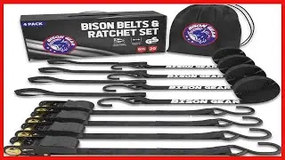 Ratchet Tie Down Straps 20ft 4 Pack by Bison Gear&reg; UV Resistant 2200lb Heavy Duty Cargo Straps - MO