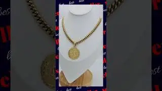 Gold Praying Hands Necklace, 7mm Cuban Link Chain, Praying Hands Pendant is 30mm in Diameter, 14k&hellip;