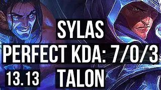 SYLAS vs TALON (MID) | 7/0/3, 68% winrate, Godlike | KR Master | 13.13