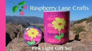 Pink Light Gift Set Mug and Compact Mirror featuring a Yellow Flower