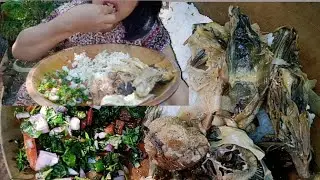 Eating with Dil Mas cooked in banana flower,bamboo shoot (salad)🦈🦈🦈