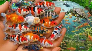 Catch beautiful aquarium fish in small pond baby turtle, eel, koi, pencil fish, cute fish, guppies